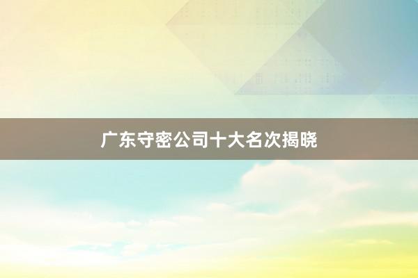 广东守密公司十大名次揭晓